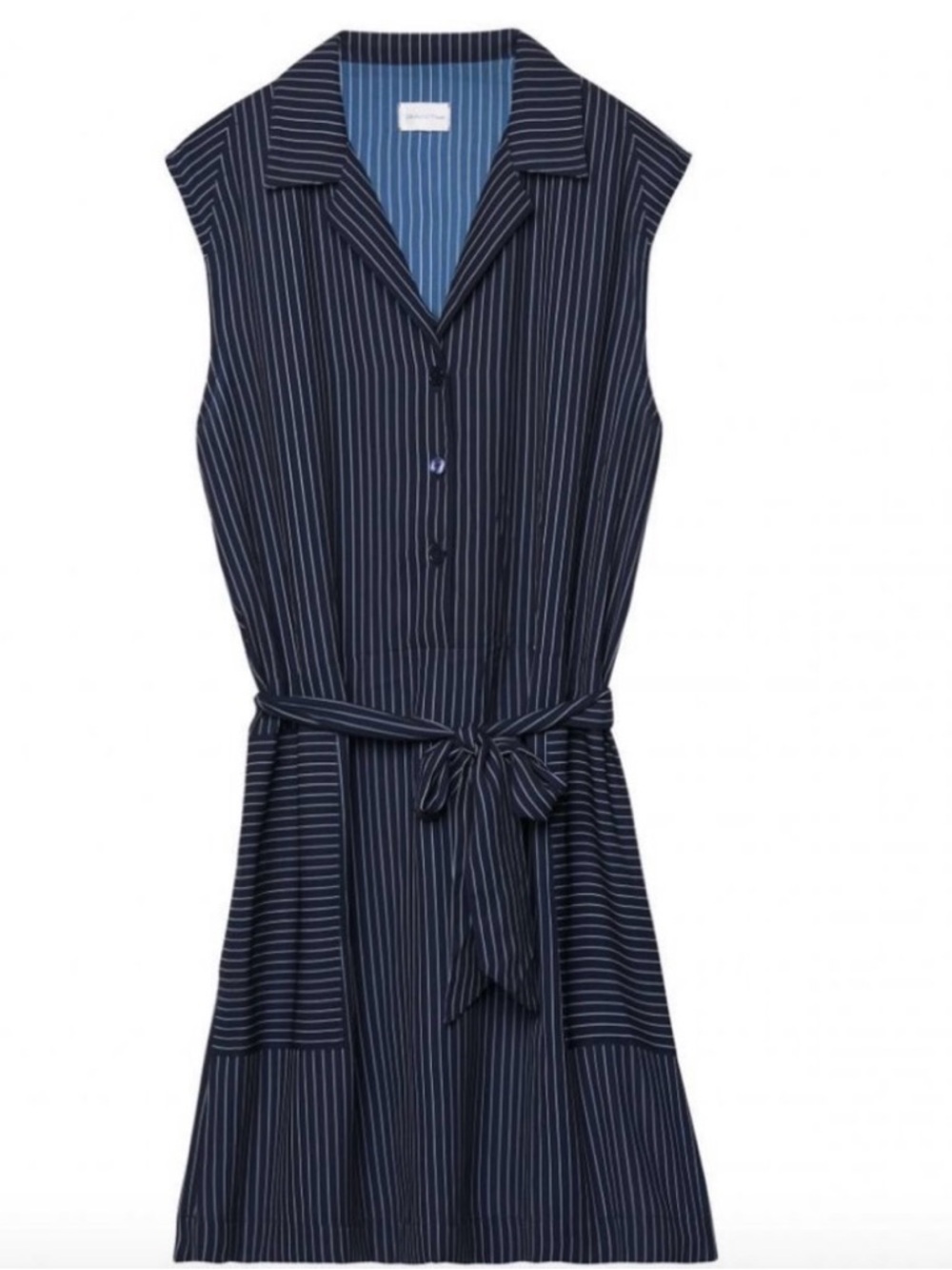 NWT Gant Navy Pinstripe Sleeveless Tie-Waist Dress XS - Picture 2 of 6